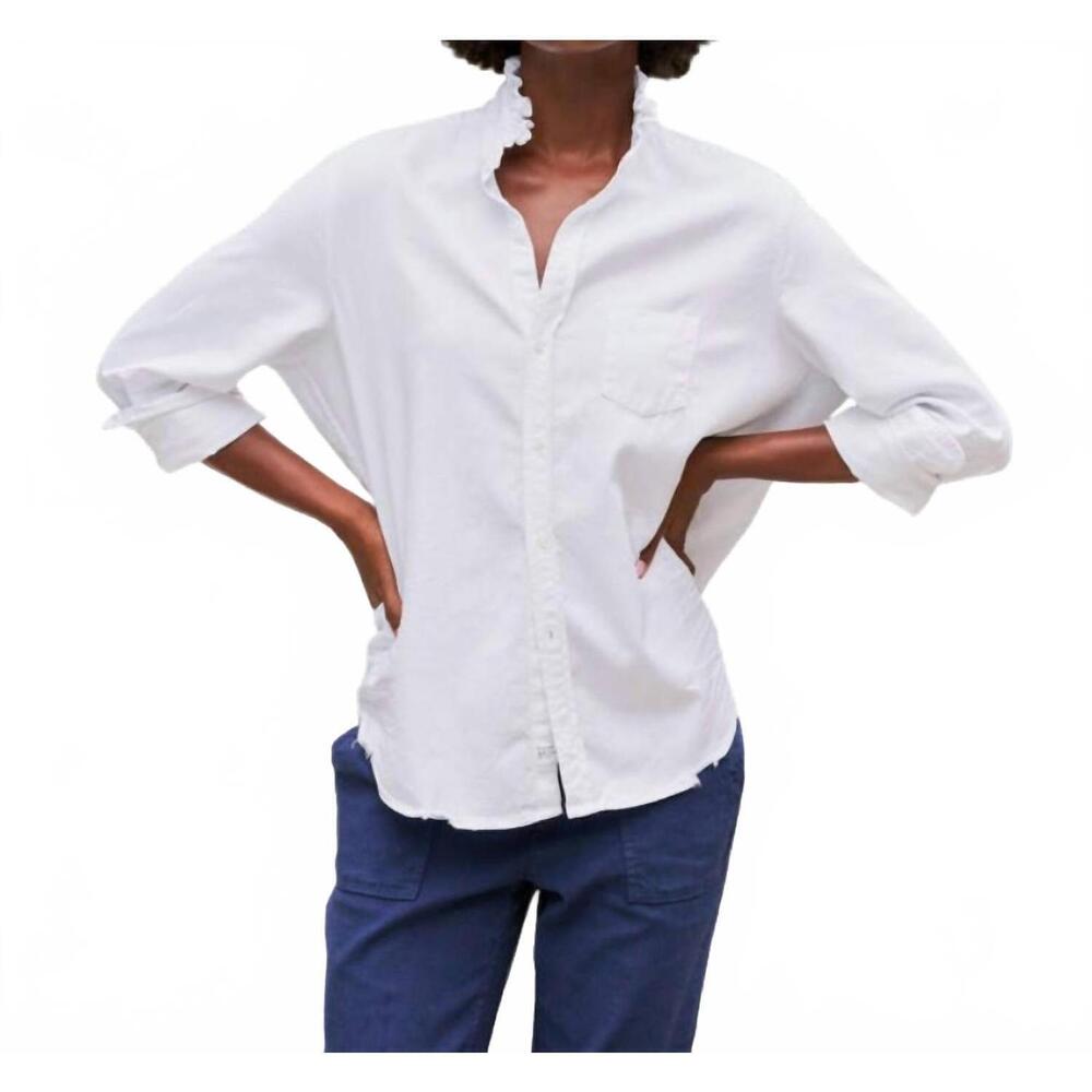 NEW FRANK & EILEEN eileen ruffle collar button up shirt in white